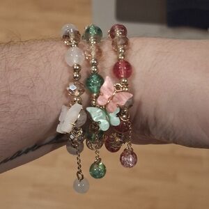 Butterfly Charm Beaded Bracelets - Set Of 3